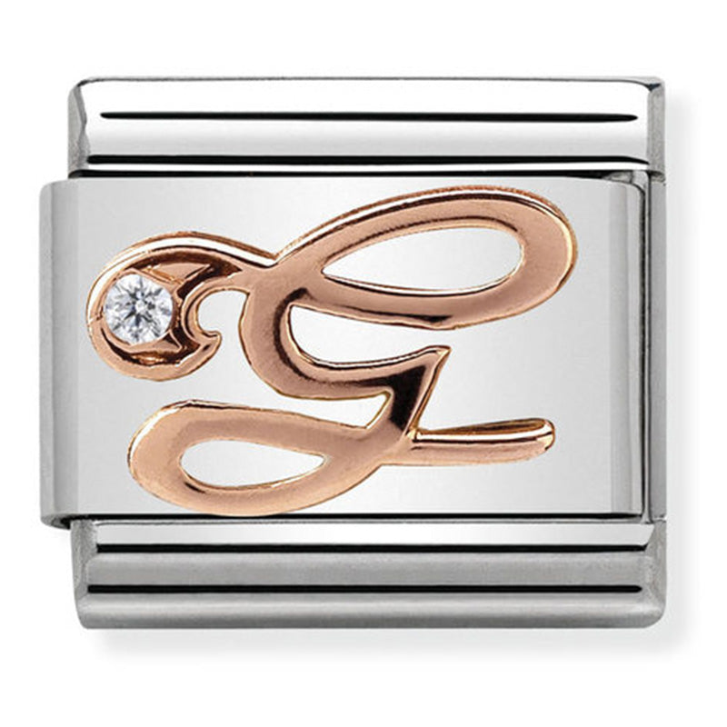 Classic Letters St/Steel Cz 9Ct Rose Gold (Letter G)