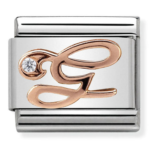 Classic Letters St/Steel Cz 9Ct Rose Gold (Letter G)