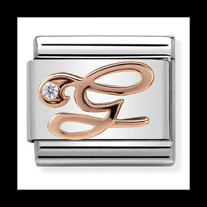 Classic Letters St/Steel Cz 9Ct Rose Gold (Letter G)