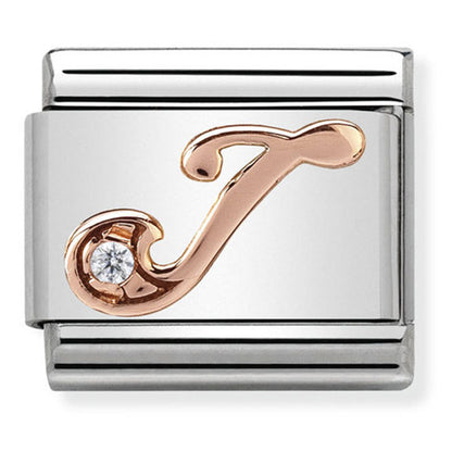 NOM-430310 10 COMP Classic LETTERS st/steel, CZ, 9ct rose gold (Letter J)