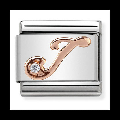 NOM-430310 10 COMP Classic LETTERS st/steel, CZ, 9ct rose gold (Letter J)