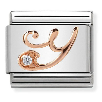 Classic Letters St/Steel Cz And 9Ct Rose Gold (Letter Y)