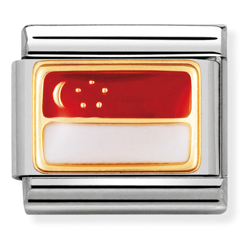 Classic Asia Flag St/Steel Enamel And 18Ct Gold