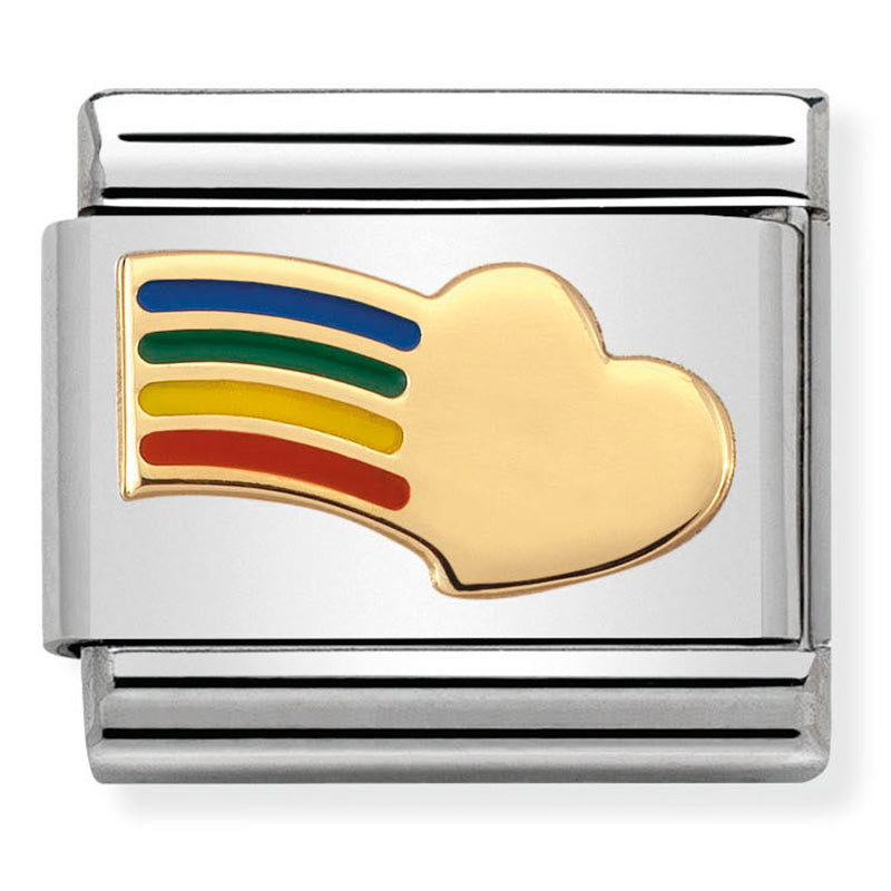 NOM-030283 12 COMP Classic LOVE 2 st/steel, enamel & 18ct gold (Rainbow heart)