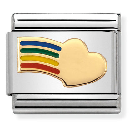 NOM-030283 12 COMP Classic LOVE 2 st/steel, enamel & 18ct gold (Rainbow heart)