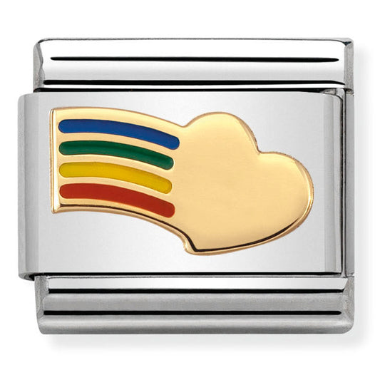NOM-030283 12 COMP Classic LOVE 2 st/steel, enamel & 18ct gold (Rainbow heart)
