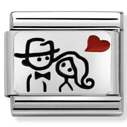 Nom-330208 10 Comp Classic Oxidised Plates St/Steel, Enamel & Silver 925 (Couple With Heart