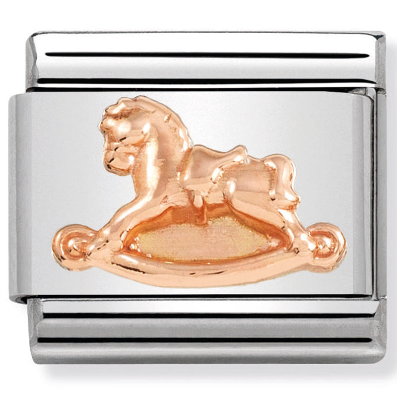 Nom-430106 15 Comp Classic Relief Symbols St/Steel & 9Ct Rose Gold (Rocking Horse)