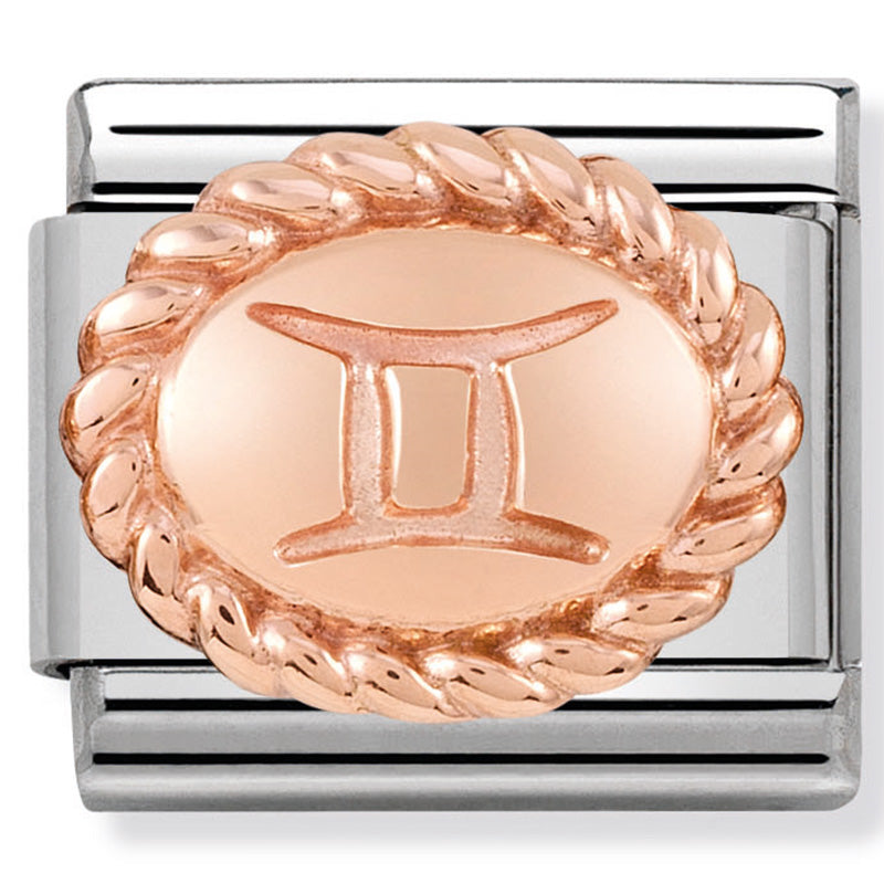 Nom-430109 03 Oval Zodiac Composable Classic St/St & 9Ct Rose Gold (Gemini)