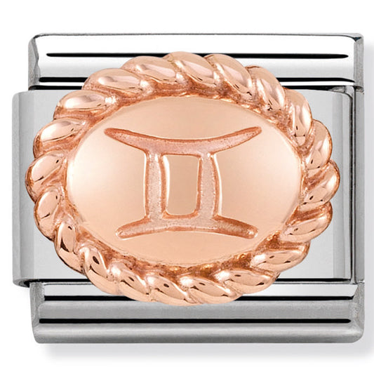 Nom-430109 03 Oval Zodiac Composable Classic St/St & 9Ct Rose Gold (Gemini)