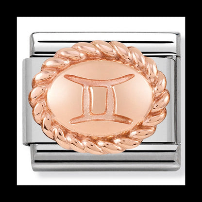 Nom-430109 03 Oval Zodiac Composable Classic St/St & 9Ct Rose Gold (Gemini)