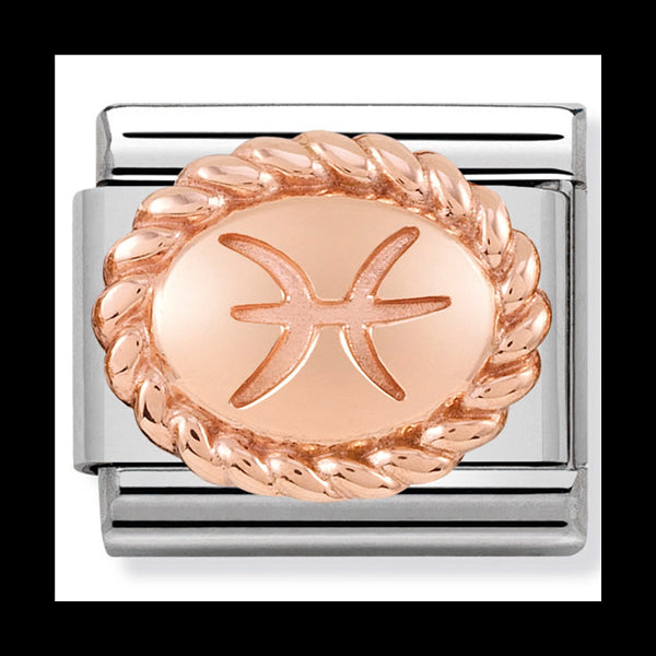 Nom-430109 12 Oval Zodiac Composable Classic St/St & 9Ct Rose Gold (Pisces)