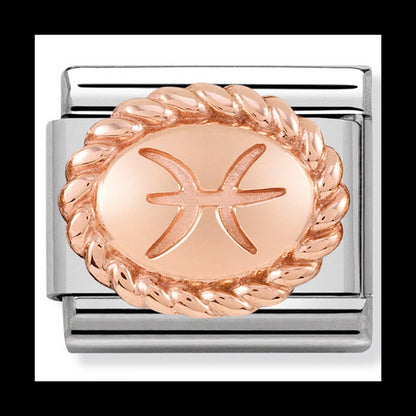 Nom-430109 12 Oval Zodiac Composable Classic St/St & 9Ct Rose Gold (Pisces)