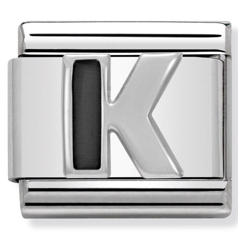 NOM-330201 11 COMP Classic BLACK ALPHABET st/steel, enamel & silver 925 (Letter K)