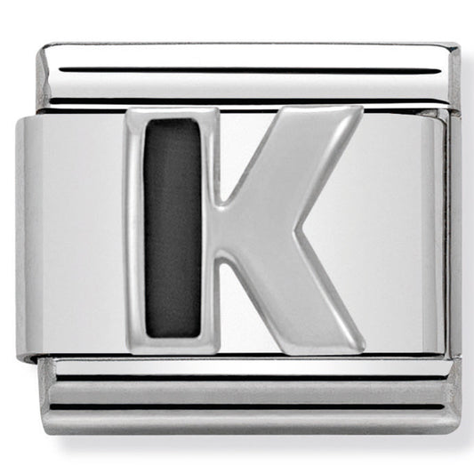 NOM-330201 11 COMP Classic BLACK ALPHABET st/steel, enamel & silver 925 (Letter K)