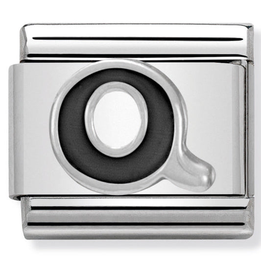 Nom-330201 17 Comp Classic Black Alphabet St/Steel, Enamel & Silver 925 (Letter Q)