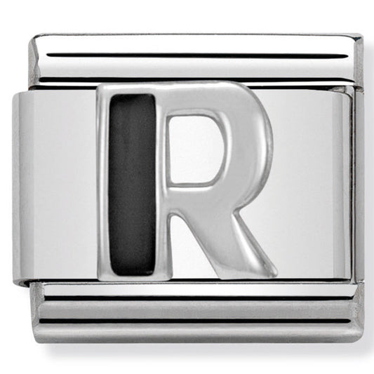 Nom-330201 18 Comp Classic Black Alphabet St/Steel, Enamel & Silver 925 (Letter R)