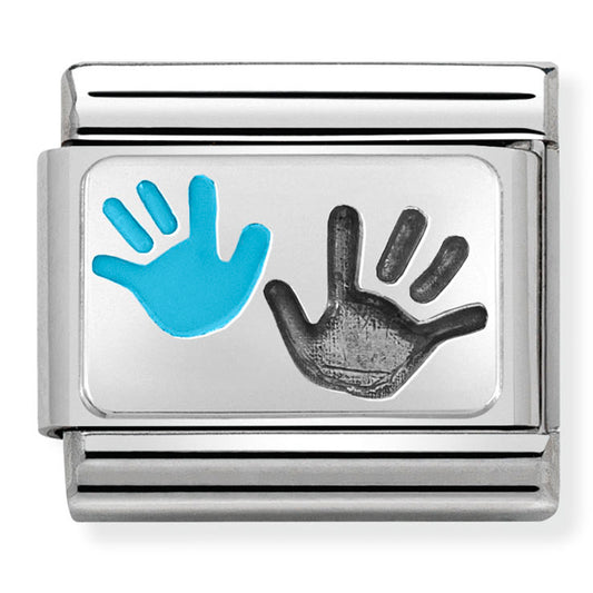 Nom-330208 43 Comp Classic Oxidised Plates St/Steel, Enamel & Silver 925 (Parent & Child Handprint Blue)
