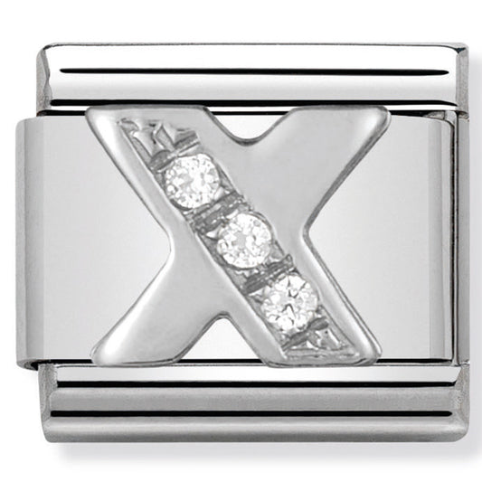 NOM-330301 24 COMP Classic ALPHABET st/steel, CZ & silver 925 (Letter X)