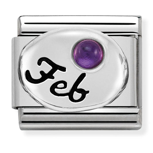 NOM-330505 02 COMP Classic SYMBOLS st/steel, silver 925 & stone (February Amethyst)
