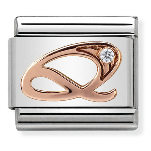 Nom-430310 17 Comp Classic Letters St/Steel, Cz, 9Ct Rose Gold (Letter Q)