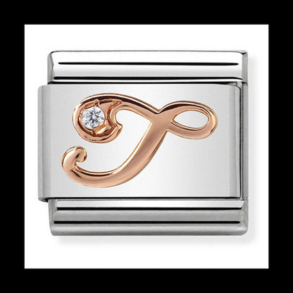 Nom-430310 20 Comp Classic Letters St/Steel, Cz, 9Ct Rose Gold (Letter T)