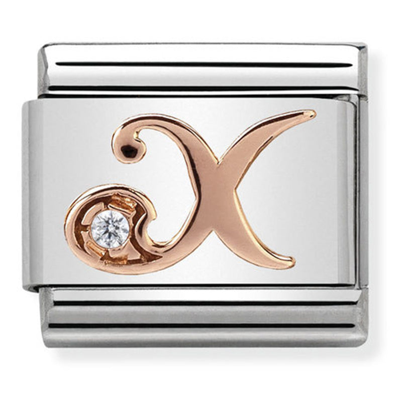 NOM-430310 24 COMP Classic LETTERS st/steel, CZ, 9ct rose gold (Letter X)