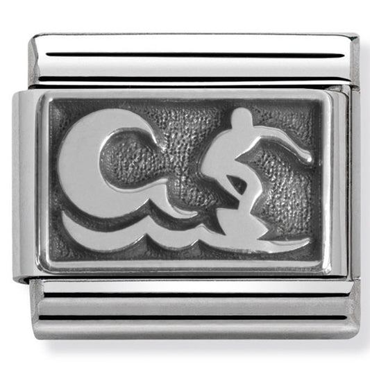 Nom-330102 14 Comp Classic Plates Oxidised St/Steel & 925 Silver (Surfer With Wave)