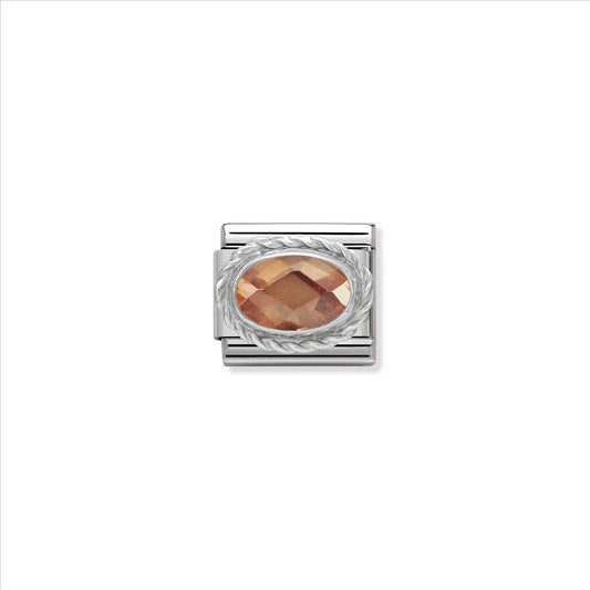Discontinued Nom-330604 024(Prev030606 024) Comp Classic Faceted Oval Cz St/Steel, Silver 925, Twist Detail (Champagne)