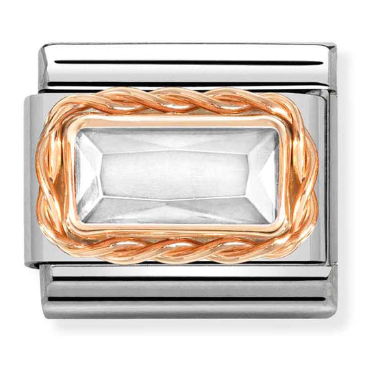 Nom-430604 010 Comp Classic Faceted Baguette With Rich Setting St/Steel, Cz & 9Ct Rose Gold (White)