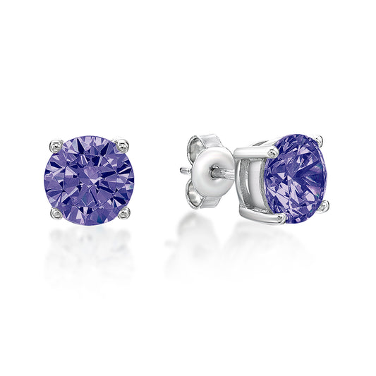 STERLING SILVER 5MM PURPLE CZ STUDS