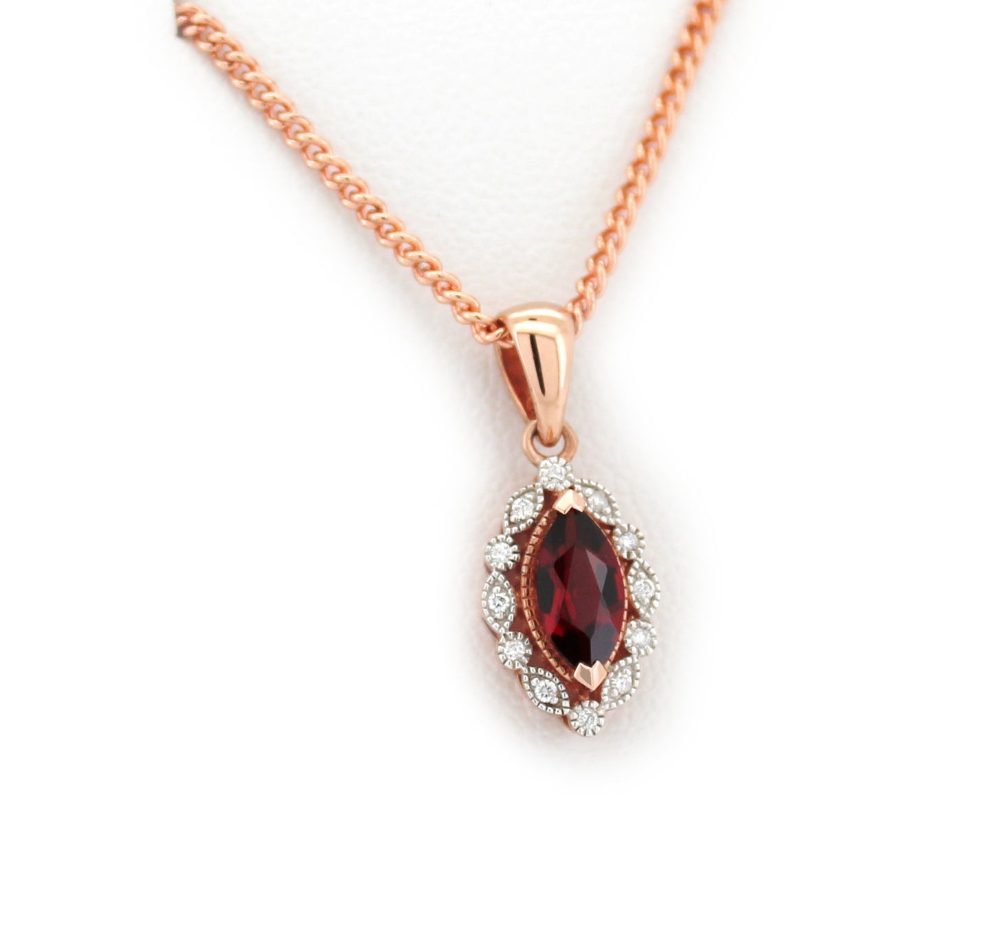 9K ROSE DIAMOND AND MOZ GARNET PENDANT