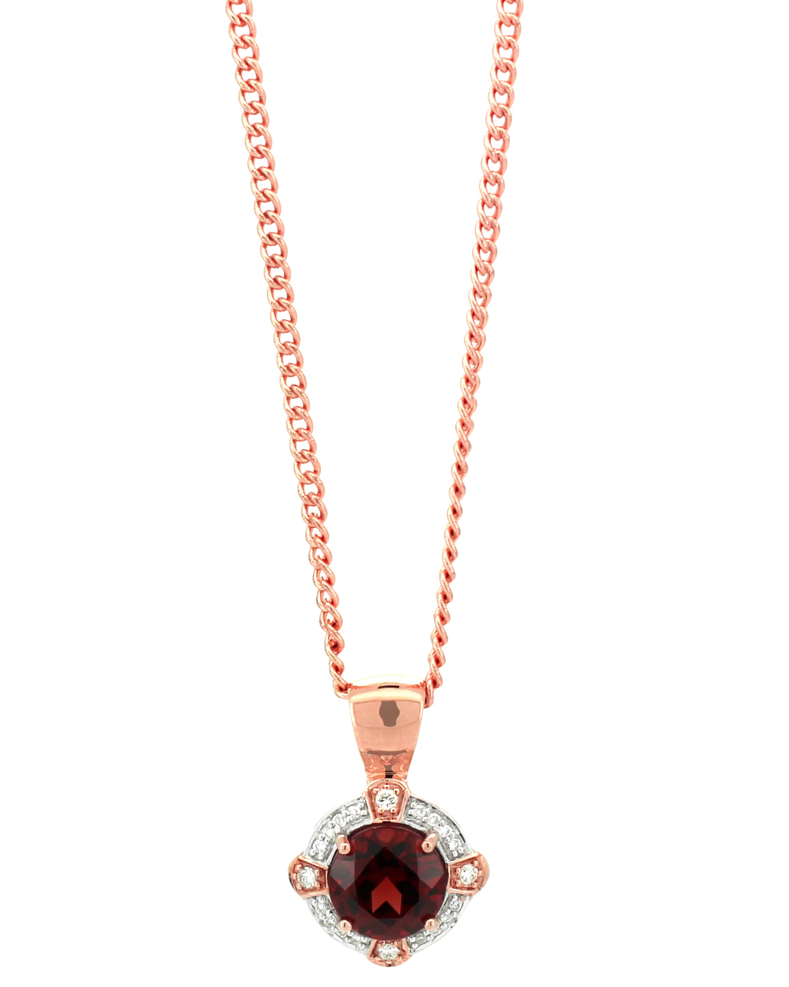 9CT ROSE GOLD PENDANT WITH D4-SI3 DIAMOND AND GARNET