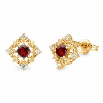 9CT YELLOW GOLD EARRINGS WITH RUBY AND D4-SI3 DIAMOND